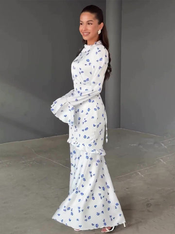 2025 Gentle Wind Small Fresh Flowers And Leaves Side Long Repair Dress
